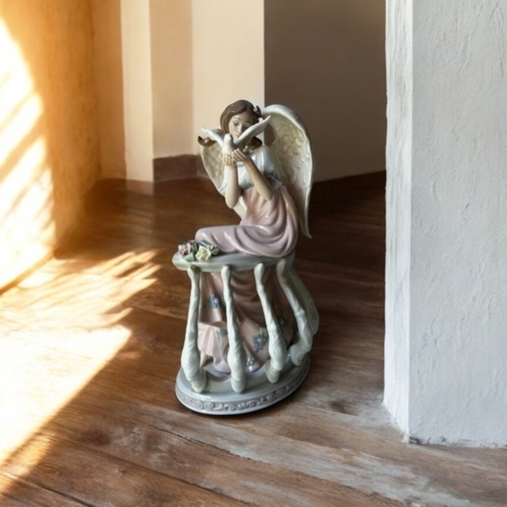 Angel Figurine with Dove - Pink and Cream